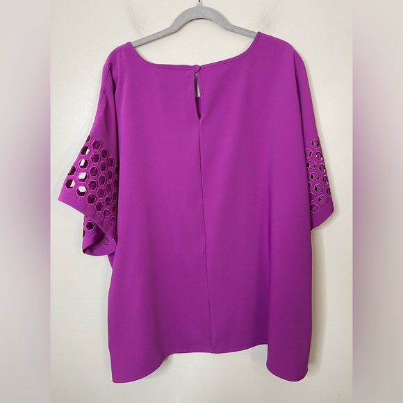 Ali Miles NWOT Cutwork Quarter Sleeve Blouse Purple Top Sz 1X Round Neck Office - Picture 7 of 10